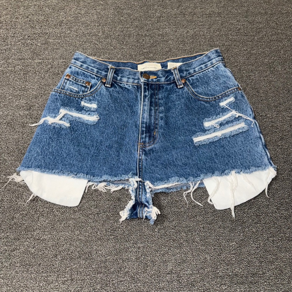 Y2K Falls Creek Womens High Waisted Distressed Denim Cut Off Micro Shorts Size 8